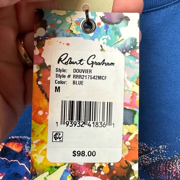 Robert Graham T-Shirt Douvier Racing Graphic Blue Size Men's Medium NWT - Picture 5 of 8